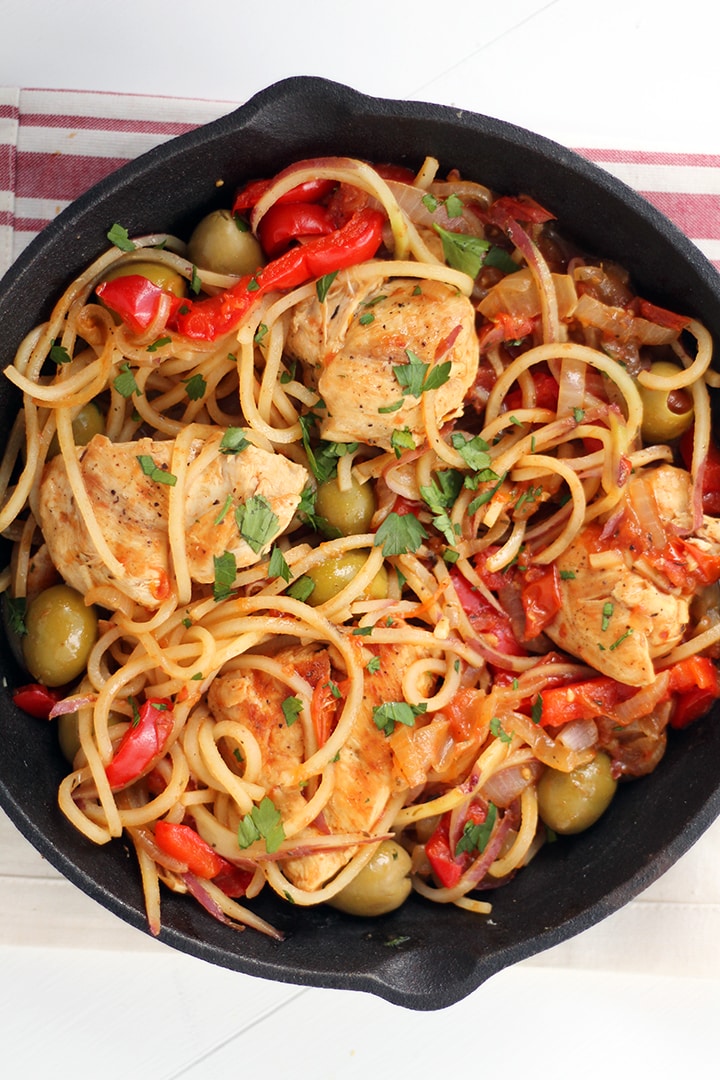 Inspiralized ~ One Pot Basque Chicken with Red Potato Noodles