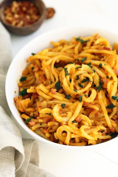 Parsnip Noodles with Leftover Christmas Ham and Butternut Squash-Sage Sauce