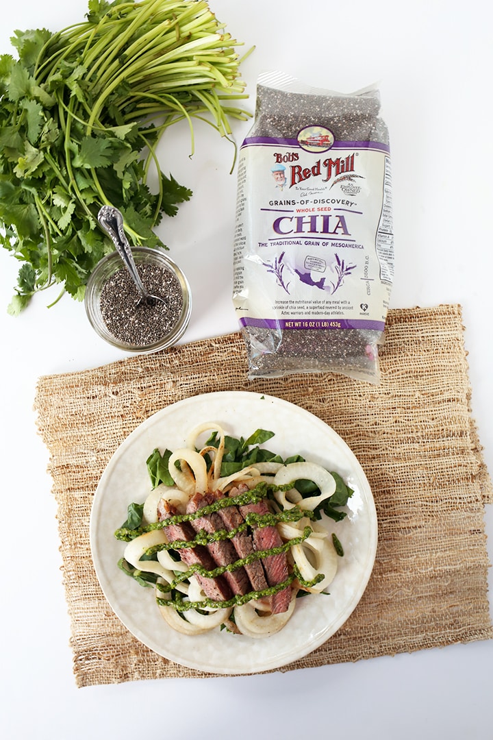 Chia-Chimichurri Steak with Turnip-Chard Pasta