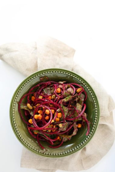 Raw Beet Noodle and Rainbow Chard Salad with Avocado-Ranch Dressing