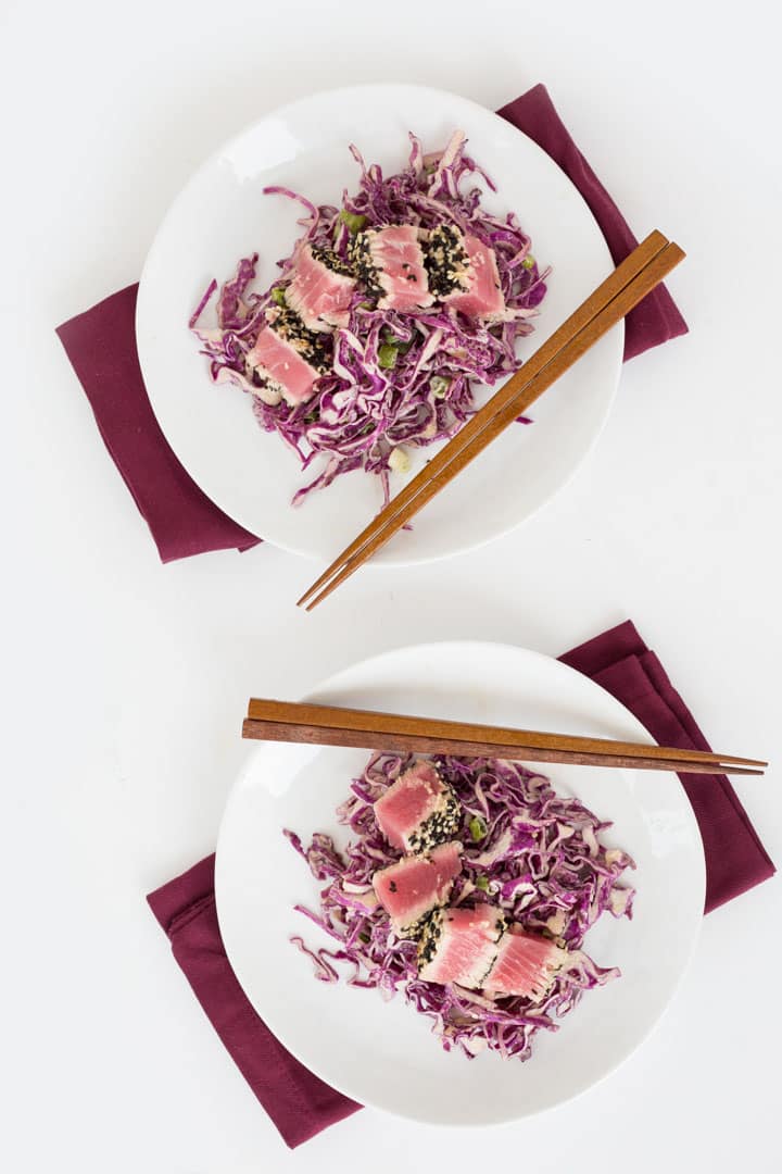 Crusted Tuna with Sesame-Tahini Red Cabbage