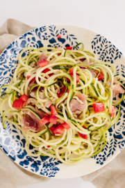 Chilled Zucchini Noodle and Prosciutto Salad with Sunflower Seeds
