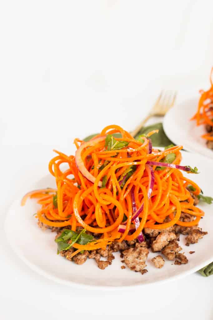 Indian Carrot Noodle Salad with Spiced Lamb