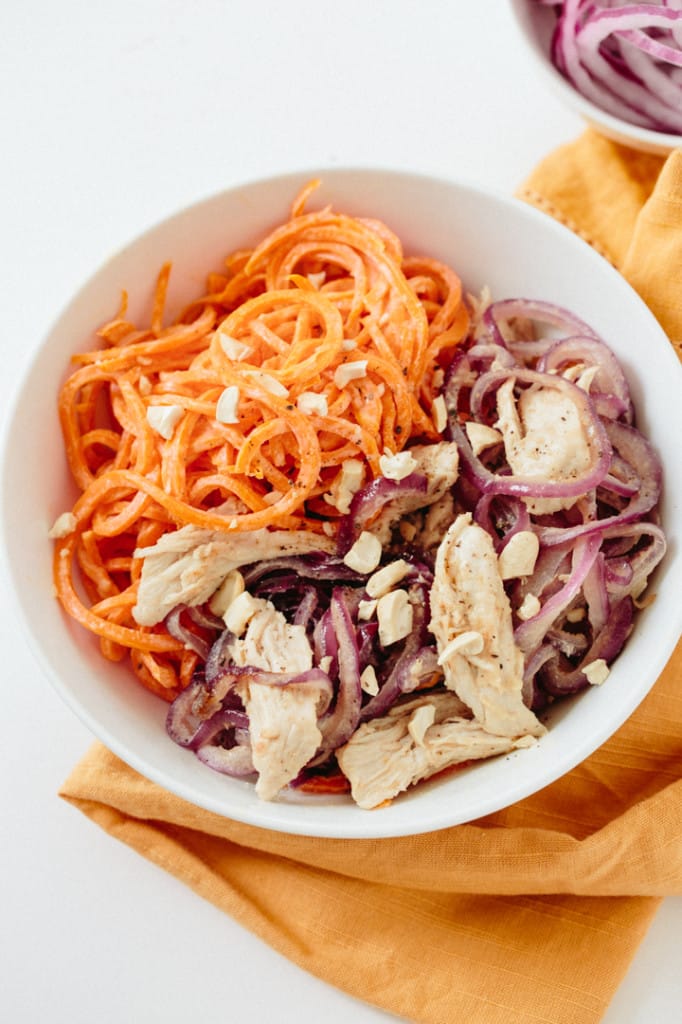 Tahini Chicken and Carrot Noodle Bowl