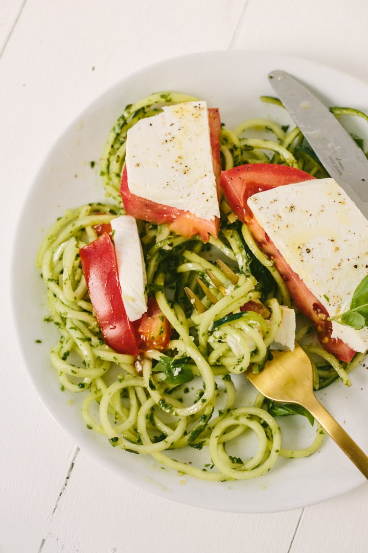 Pesto Caprese Zucchini Noodle Salad