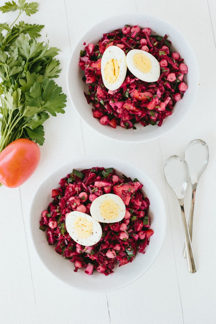 Beet Tabbouleh Salad with Egg and Chickpeas