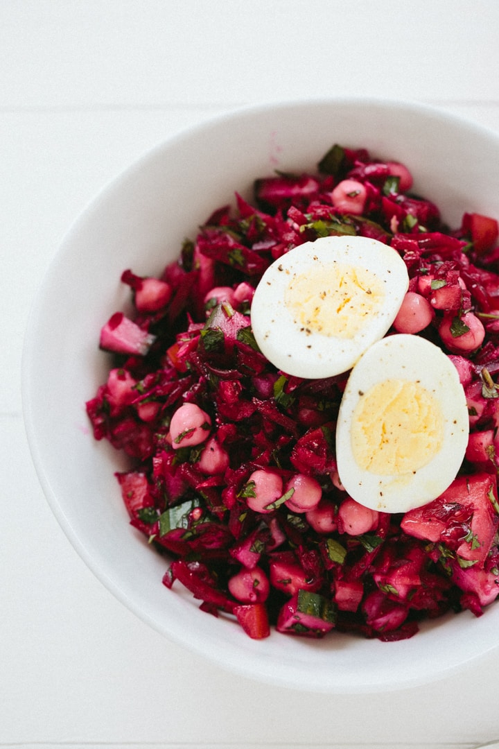 Beet Tabbouleh Salad with Egg and Chickpeas