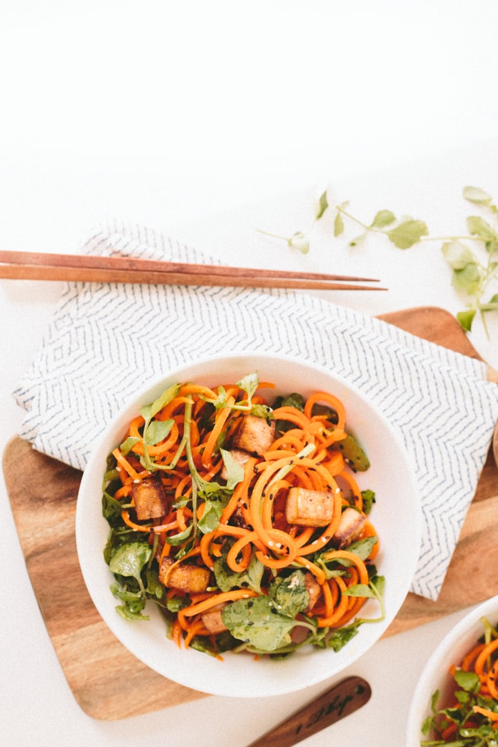 Ginger-Miso Carrots with Watercress and Baked Tofu