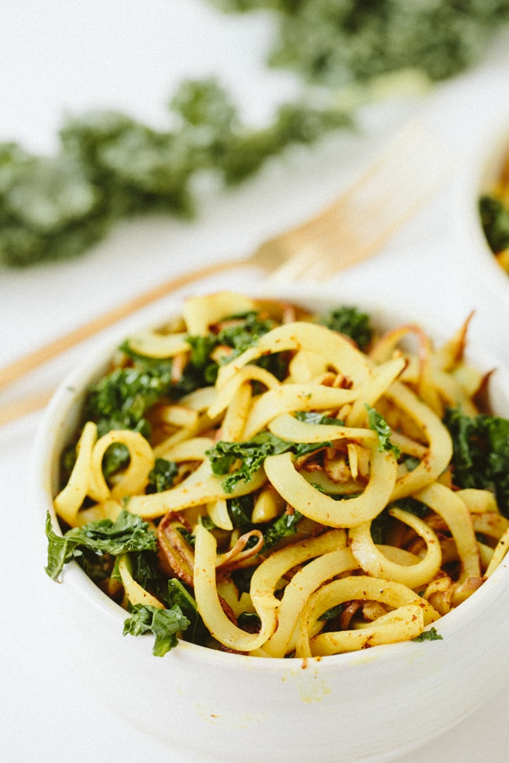 Curried Potato Noodles with Kale