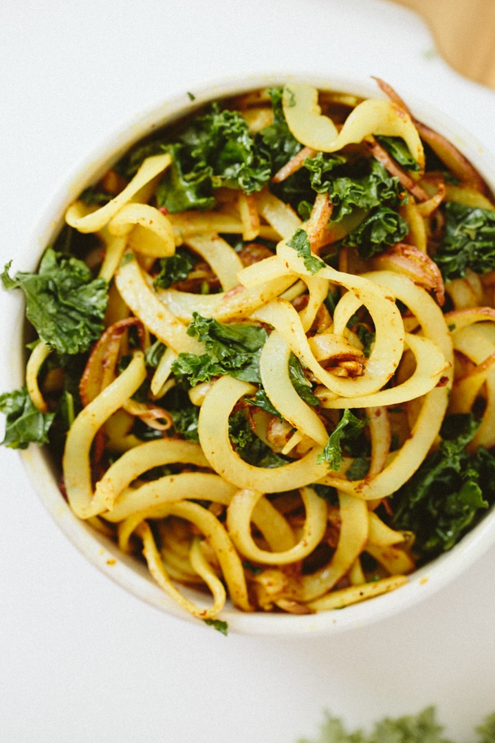 Curried Potato Noodles with Kale