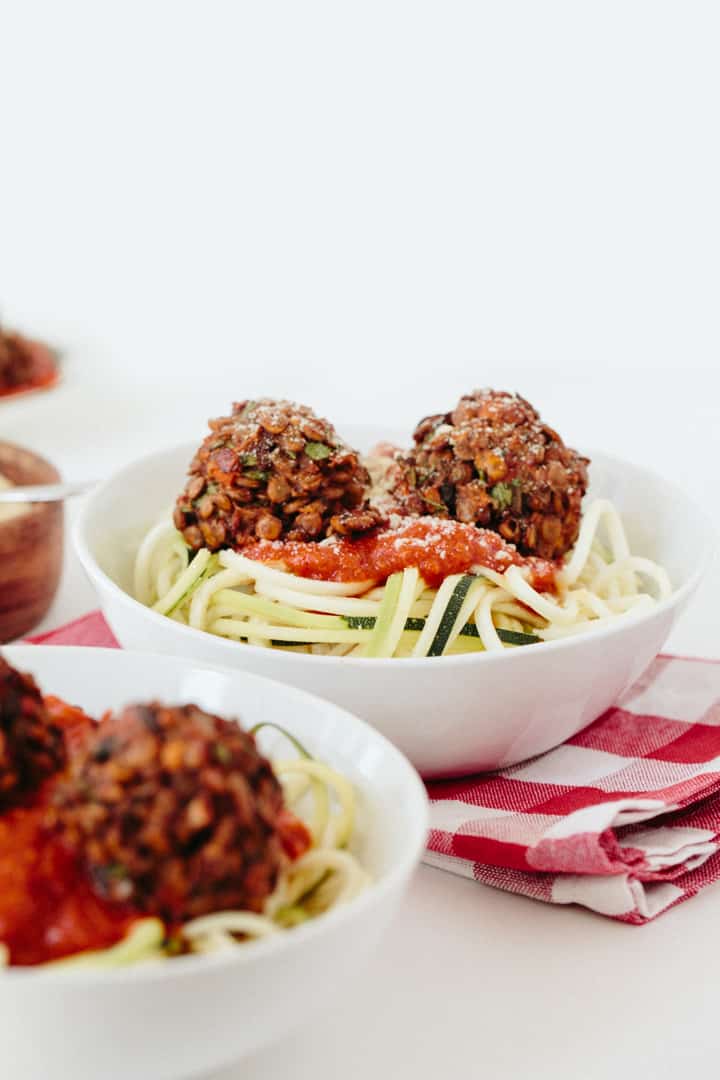 Zucchini Spaghetti with Gluten-Free Vegetarian Meatballs