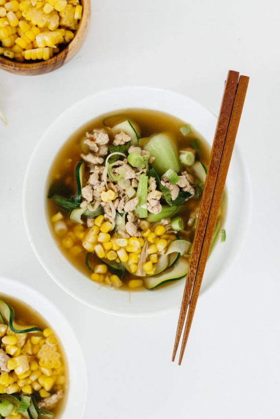 Spicy Ginger Pork Soup with Flat Zucchini Noodles