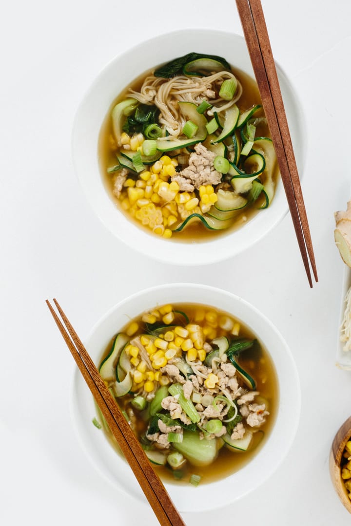 Spicy Ginger Pork Soup with Flat Zucchini Noodles 