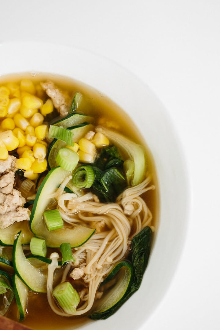 Spicy Ginger Pork Soup with Flat Zucchini Noodles 