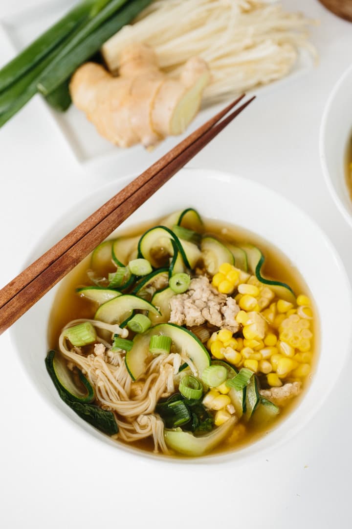 Spicy Ginger Pork Soup with Flat Zucchini Noodles