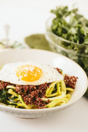 Parmesan Zucchini Pasta with Quinoa, Kale and Fried Egg