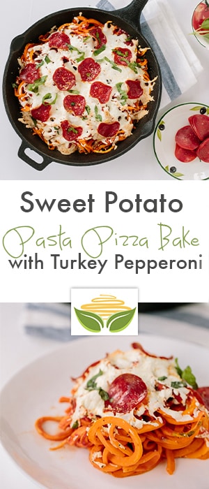 Spiralized Sweet Potato Pizza Bake with Turkey Bacon