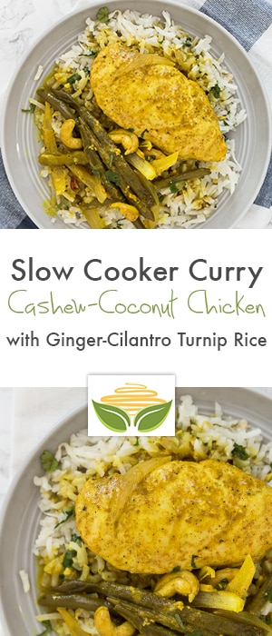 Slow Cooker Curry Cashew-Coconut Chicken with Ginger-Cilantro Turnip Rice Recipe