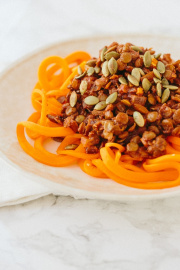 Spiralized Butternut Squash with Curried Lentils and Pumpkin Seeds Recipe