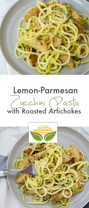 Lemon Zucchini Pasta with Roasted Artichokes