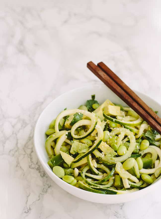 Spiralized Sesame Cucumber and Zucchini Bowl with Avocado
