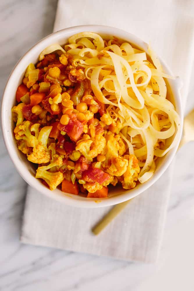 Split Pea and Cauliflower Curry with Roasted Rutabaga Noodles