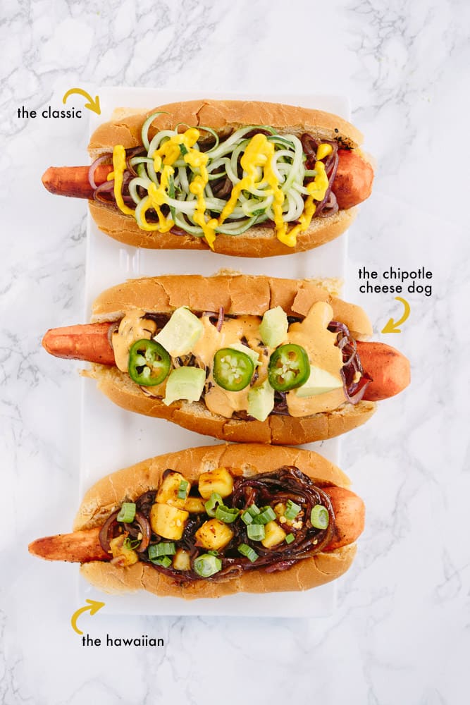 Vegan Carrot Dogs with Spiralized Toppings (Three Ways!)