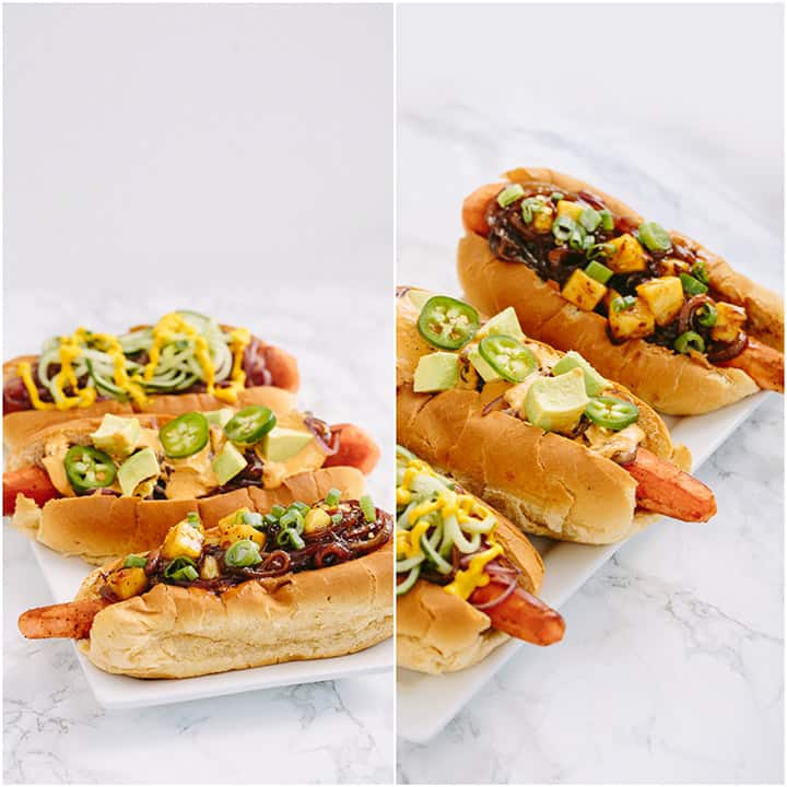 Vegan Carrot Dogs with Spiralized Toppings (Four Ways!)