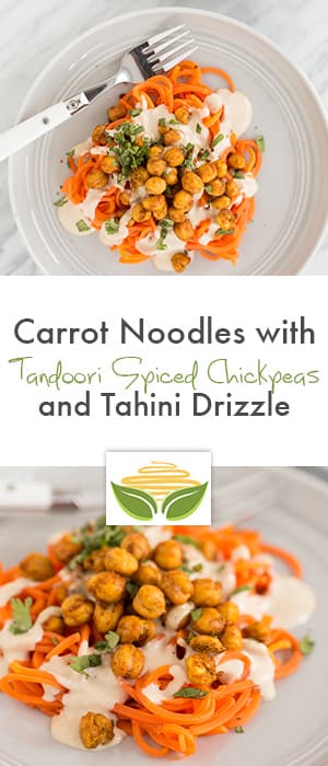 Carrot Noodles with Tandoori Spiced Chickpeas and Tahini Drizzle