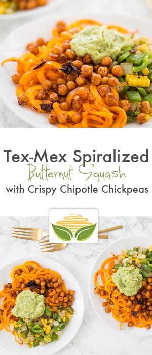 Tex-Mex Spiralized Butternut Squash with Crispy Chipotle Chickpeas
