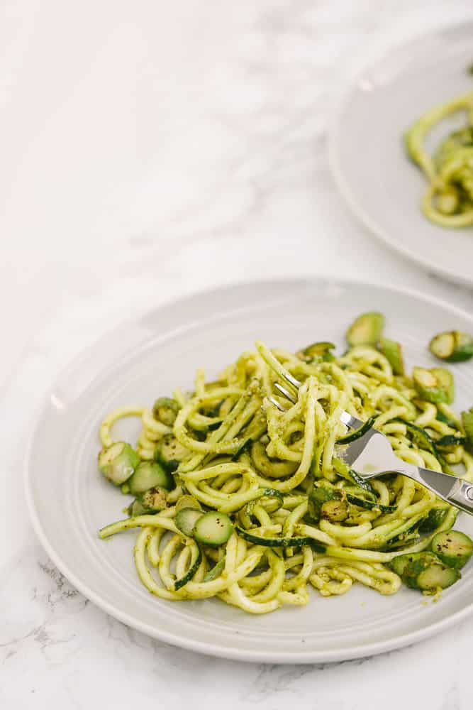 Vegan Pesto Zucchini Noodles with Asparagus 