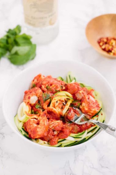 Zucchini Noodles and Shrimp with Spicy Vodka Sauce
