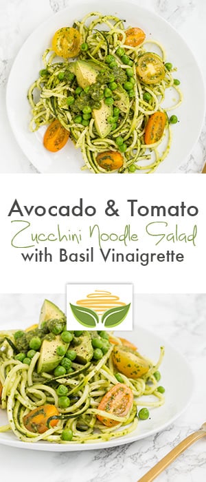 Avocado and Tomato Zucchini Noodle Salad with Basil Vinaigrette