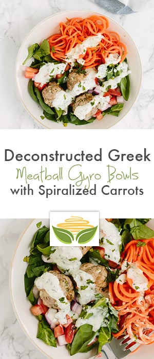 Deconstructed Greek Meatball Gyro Bowls with Spiralized Carrots