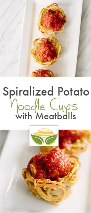 Spiralized Potato Noodle Cups with Meatballs
