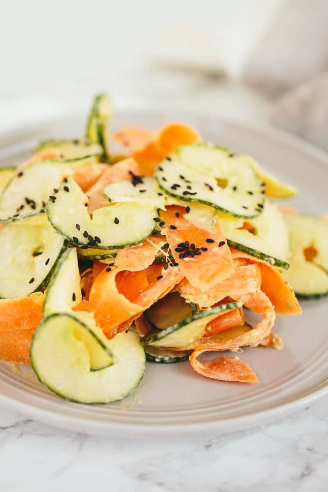 Ginger Tahini Cucumber Noodle and Carrot Salad