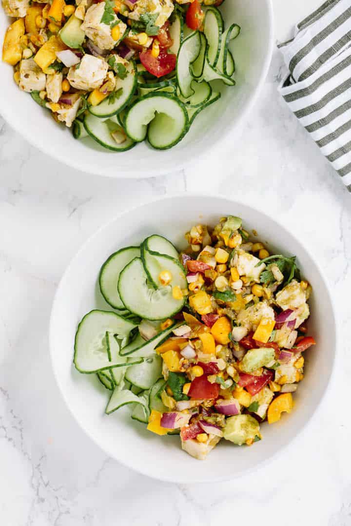 Summer Chopped Chicken Salad with Spiralized Cucumber and Salsa Verde
