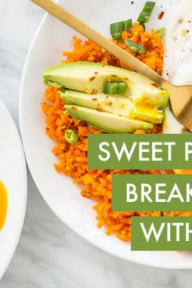 Spiralized Sweet Potato Rice Breakfast Bowl with Avocado