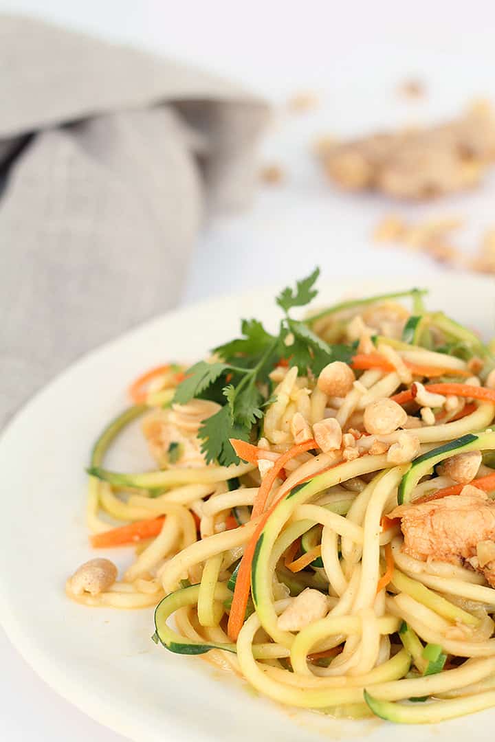 Asian Peanut Zucchini Noodles with Chicken