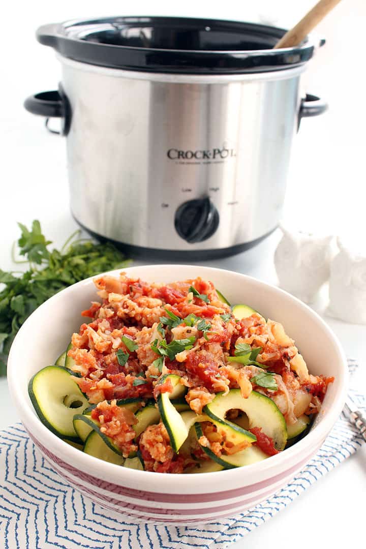 Crockpot Cauliflower Bolognese with Zucchini Noodles
