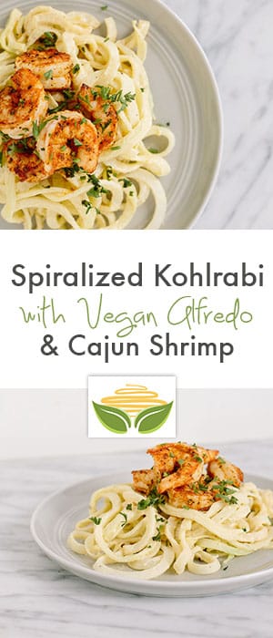 Spiralized Kohlrabi with Vegan Alfredo & Cajun Shrimp