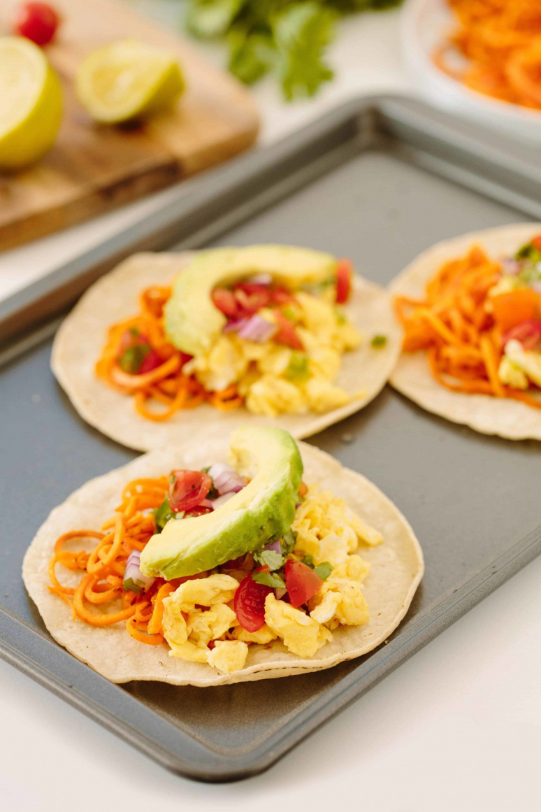 Mexican-Style Breakfast Tacos with Spiralized Sweet Potatoes