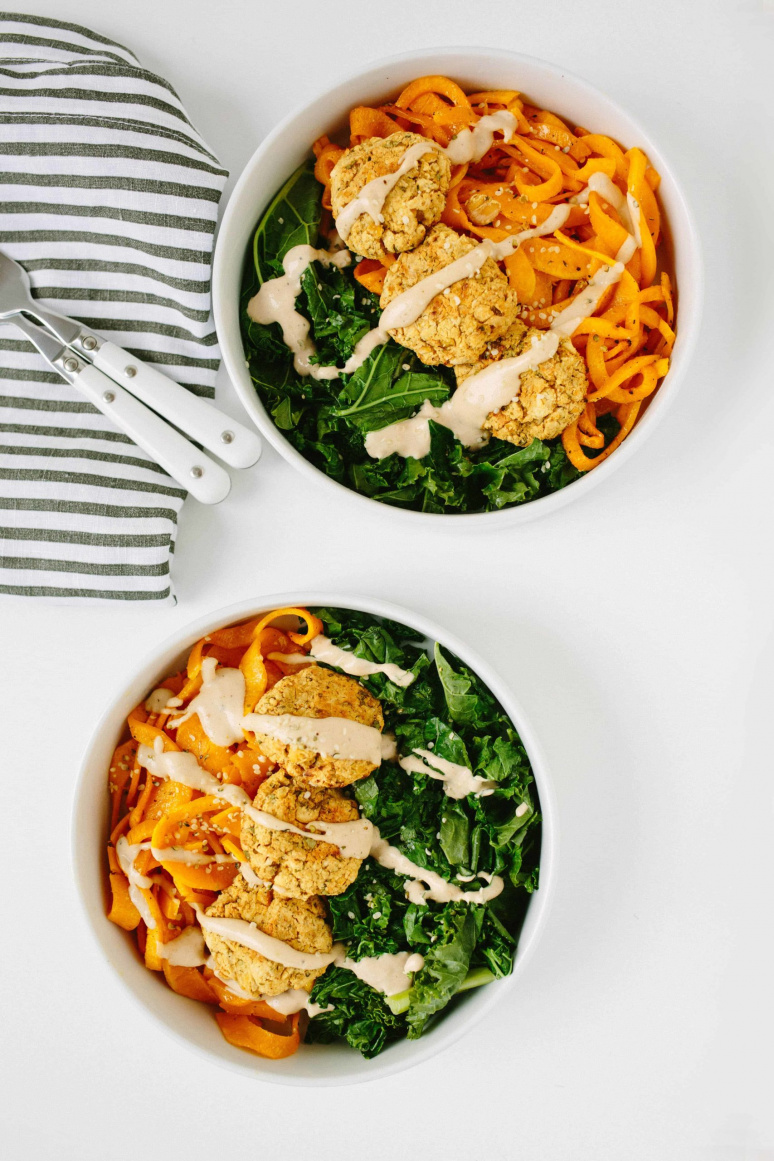 Kale and Falafel Bowls with Spiralized Butternut Squash