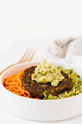 Veggie Burger Bowl with Spiralized Carrots