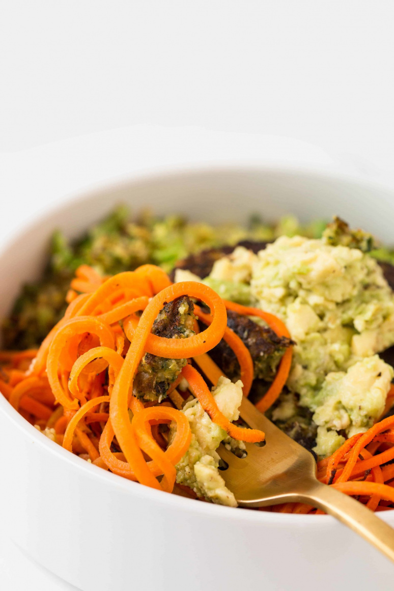 Veggie Burger Bowl with Spiralized Carrots