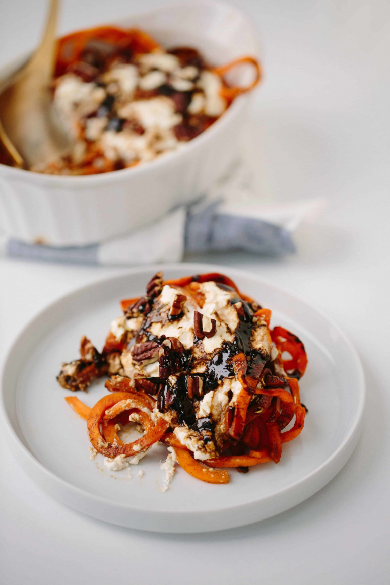 Baked Sweet Potato Noodles with Ricotta and Balsamic Glaze