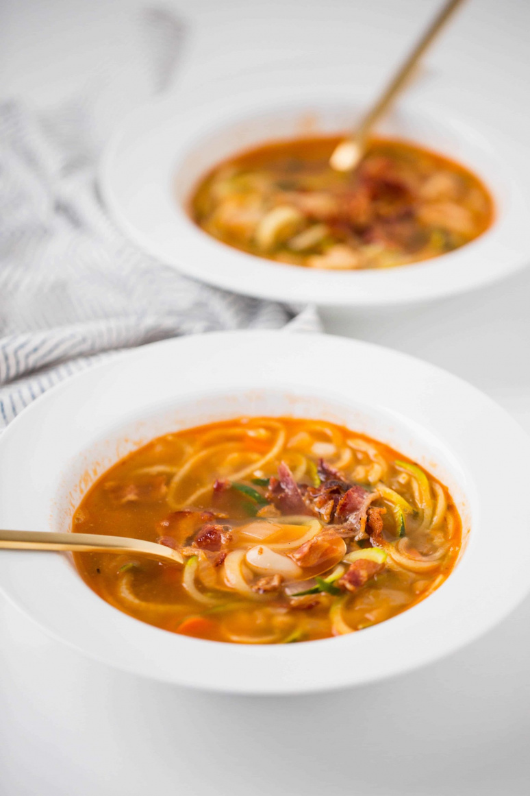 Bacon and White Bean Zucchini Noodle Soup
