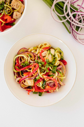 Spicy Sesame Ginger Chicken Stir Fry with Zucchini Noodles