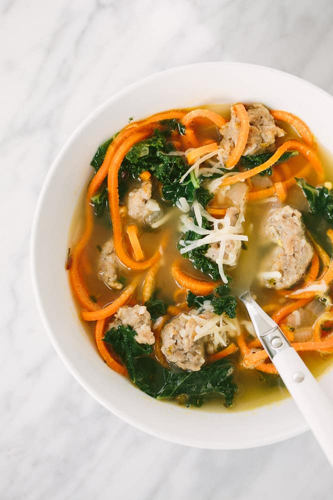 SPICY SAUSAGE AND KALE SOUP WITH CARROT NOODLES