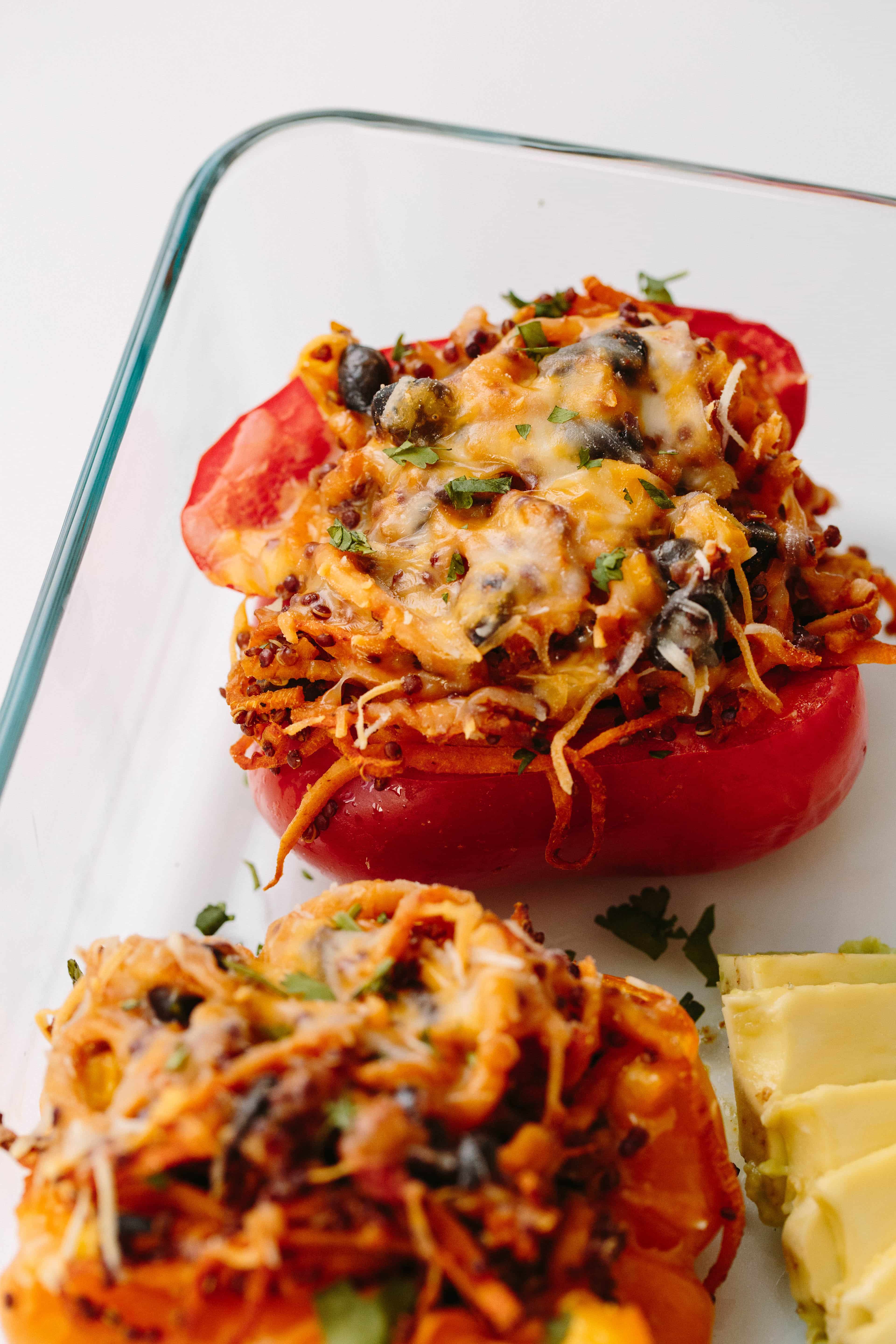 Southwest Quinoa and Spiralized Sweet Potato Stuffed Bell Peppers